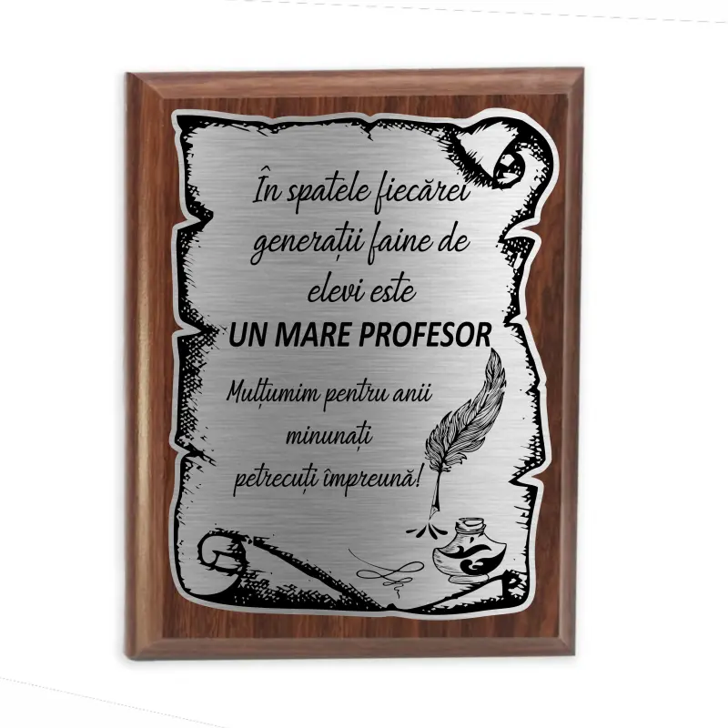 Un mare profesor multumesc, placheta lemn personalizata prin gravura, 165x115 mm, model divgs120 a